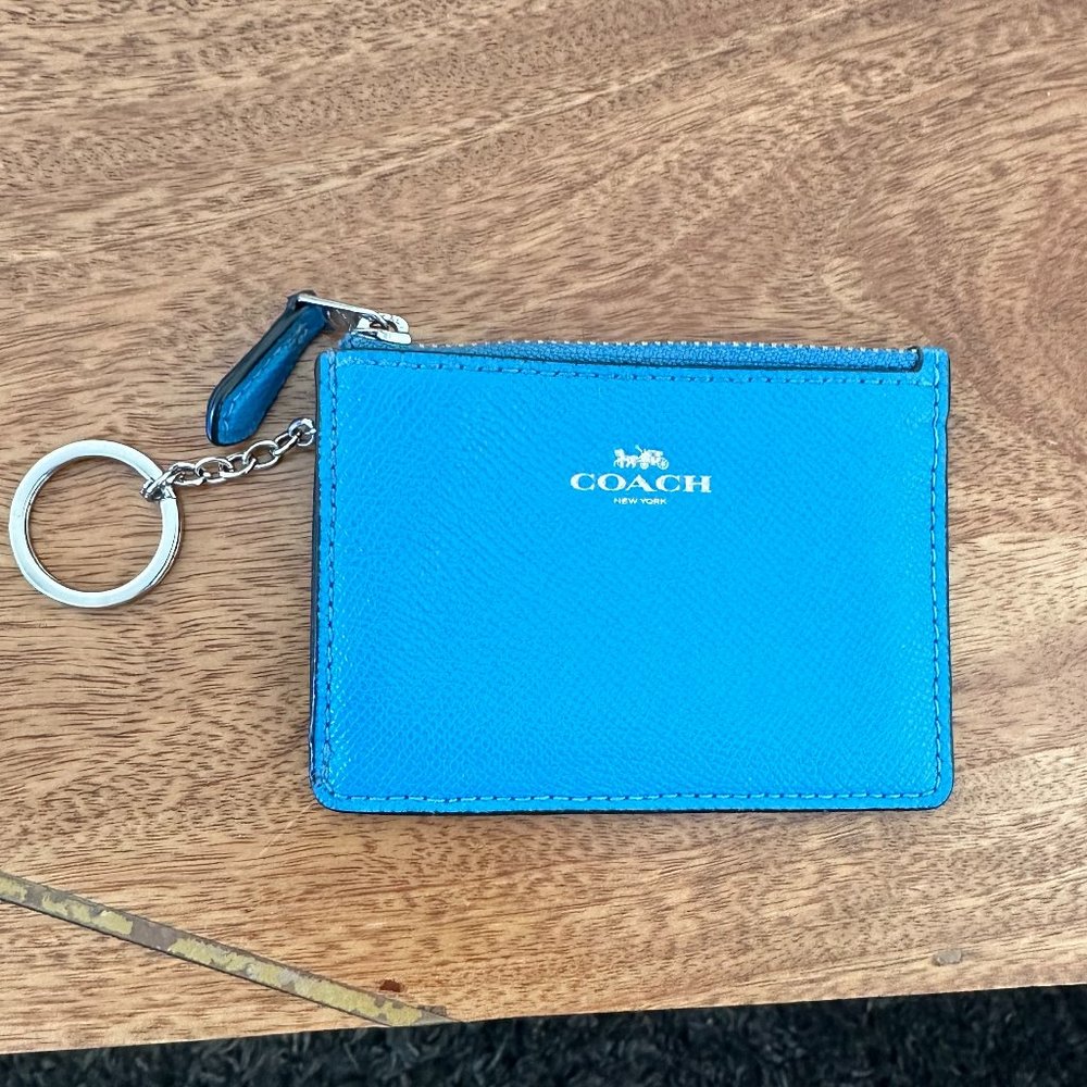 Coach blue mini ID key chain